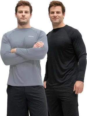 KISTA 2 Pack Men's Long Sleeve Quick Dry Shirts UPF 50  Garage Garden Fishing Running Lightweight Homewear