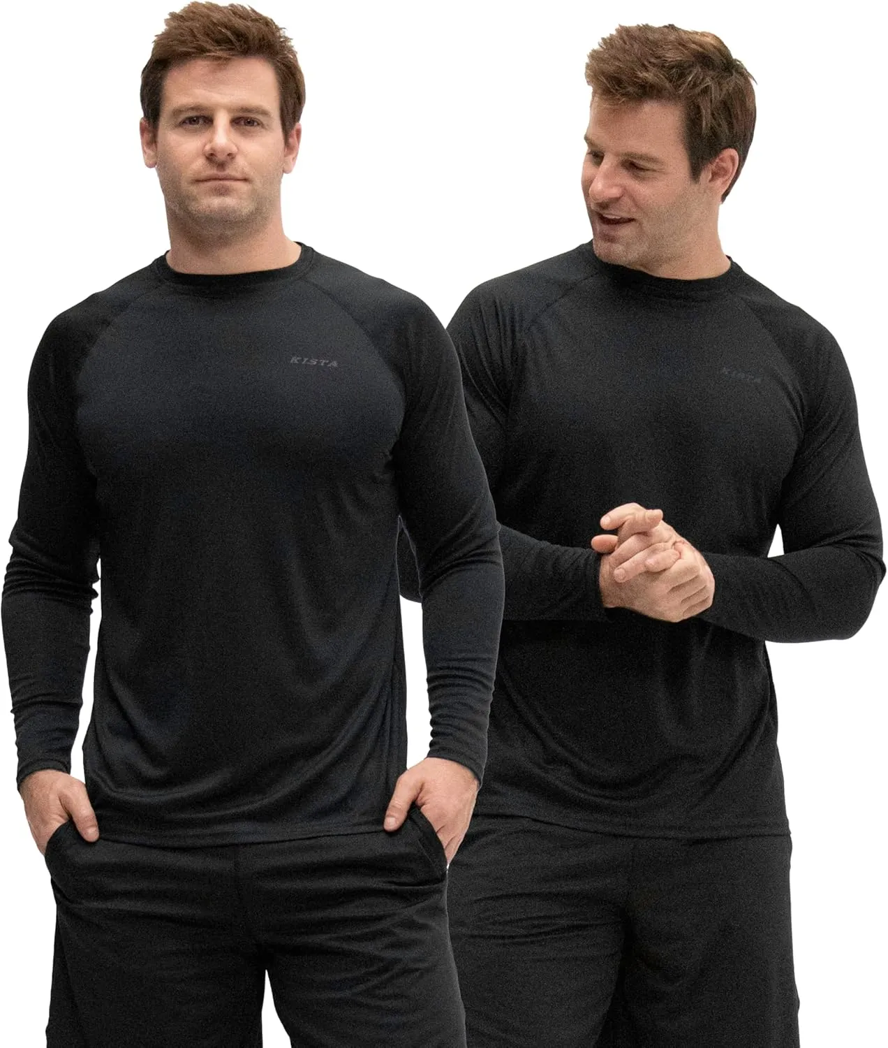 KISTA 2 Pack Men's Long Sleeve Quick Dry Shirts UPF 50  Garage Garden Fishing Running Lightweight Homewear