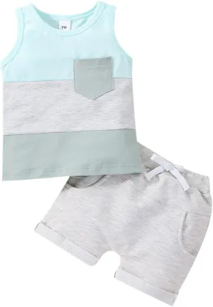 Kupretty Baby Boy Summer Clothes Sleeveless Tank Tops Vest T-Shirt   Casual Shorts Toddler Outfits Set