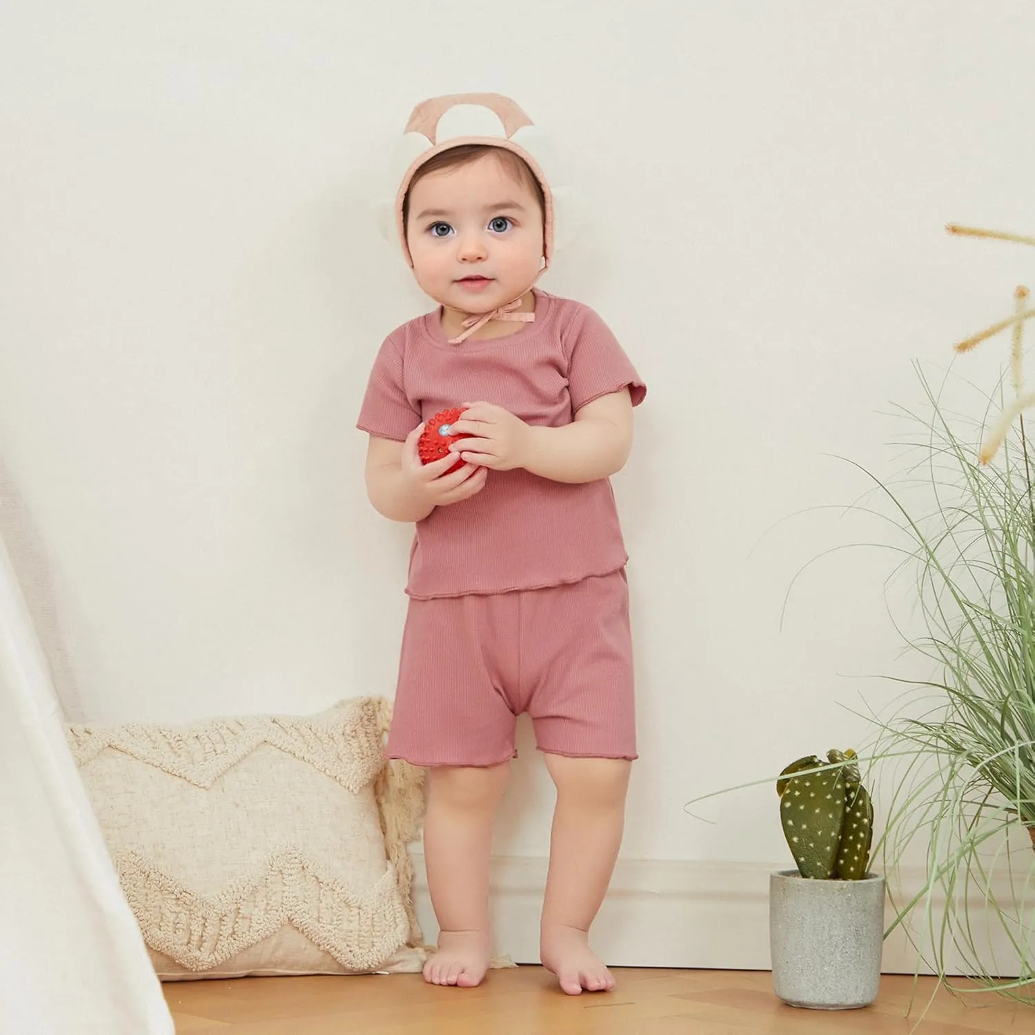 Kupretty Toddler Baby Girl Summer Clothes Ruffle Ribbed Knit Short Sleeves T-Shirt Tops   Shorts Cute Outfits Set