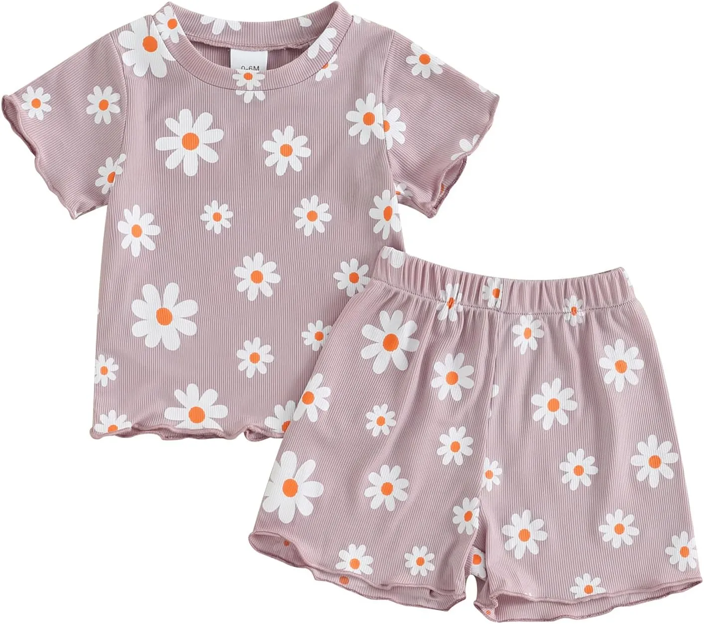 Kupretty Toddler Baby Girl Summer Clothes Ruffle Ribbed Knit Short Sleeves T-Shirt Tops   Shorts Cute Outfits Set
