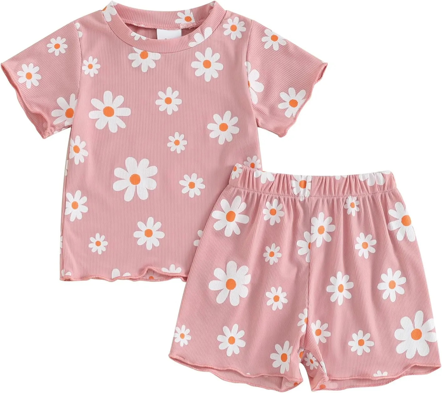 Kupretty Toddler Baby Girl Summer Clothes Ruffle Ribbed Knit Short Sleeves T-Shirt Tops   Shorts Cute Outfits Set