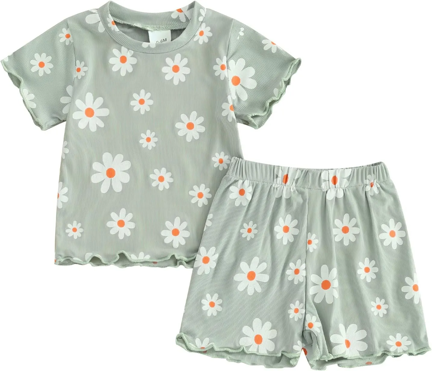 Kupretty Toddler Baby Girl Summer Clothes Ruffle Ribbed Knit Short Sleeves T-Shirt Tops   Shorts Cute Outfits Set