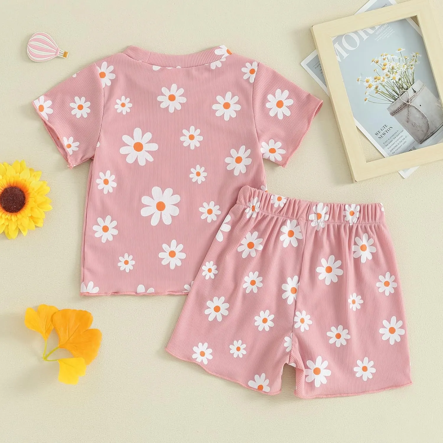 Kupretty Toddler Baby Girl Summer Clothes Ruffle Ribbed Knit Short Sleeves T-Shirt Tops   Shorts Cute Outfits Set