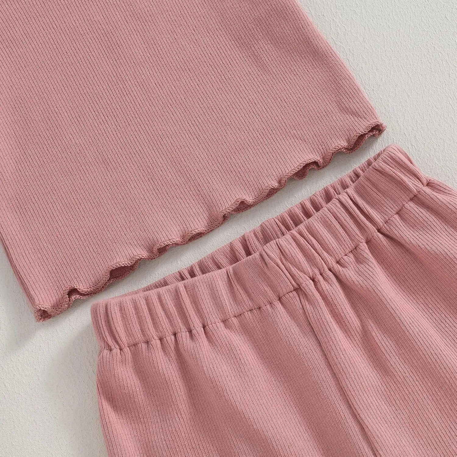Kupretty Toddler Baby Girl Summer Clothes Ruffle Ribbed Knit Short Sleeves T-Shirt Tops   Shorts Cute Outfits Set