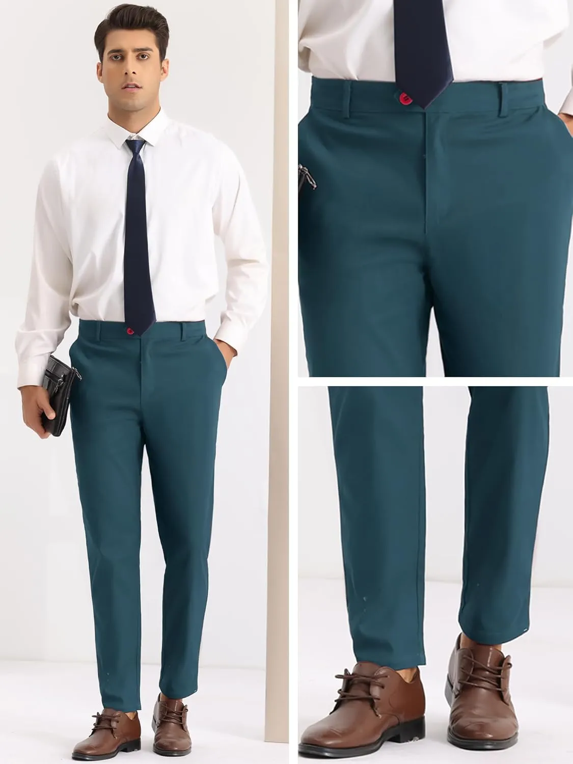 Lars Amadeus Slim Fit Dress Pants for Men's Flat Front Stretch Solid Office Trouser