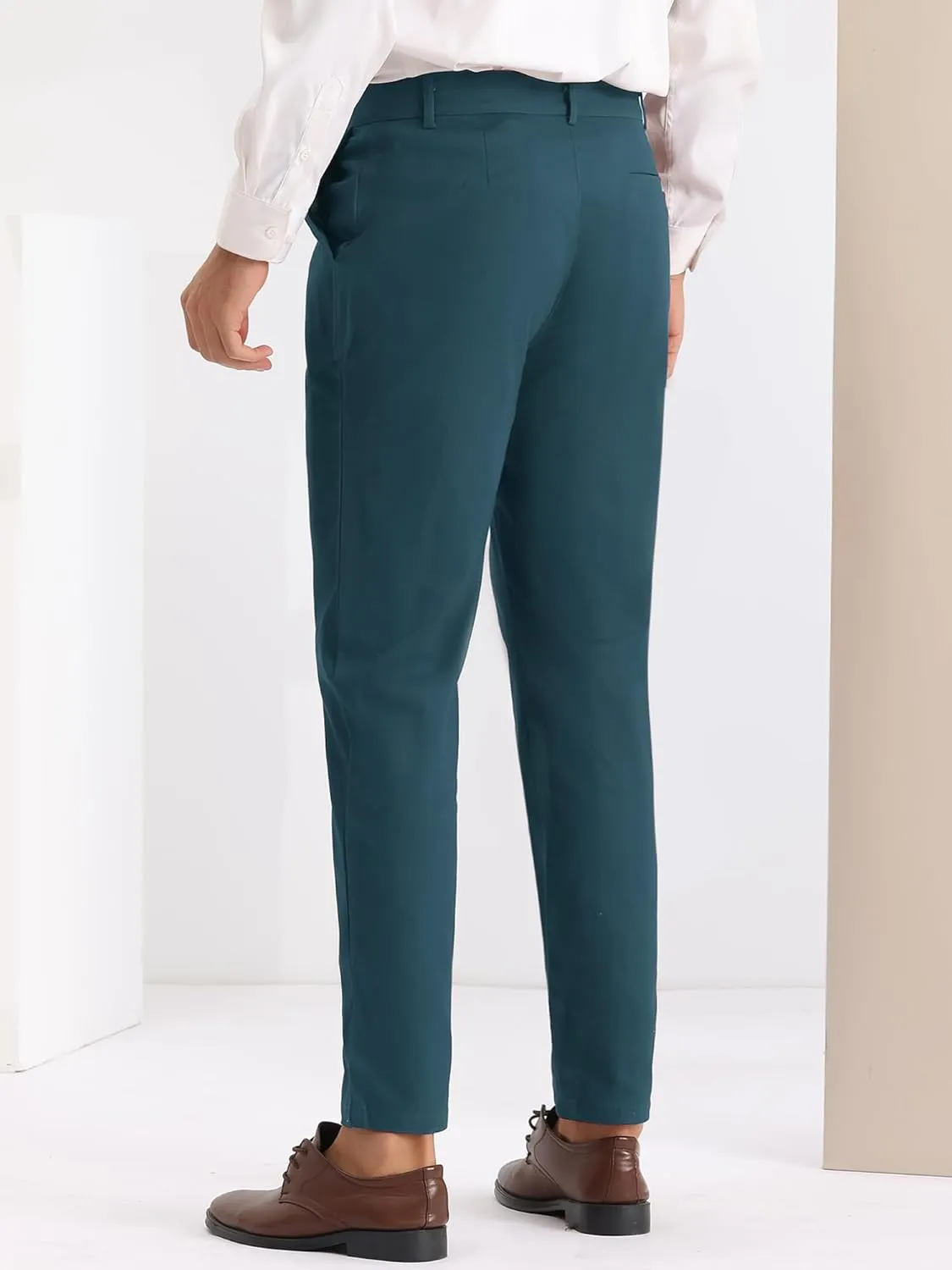 Lars Amadeus Slim Fit Dress Pants for Men's Flat Front Stretch Solid Office Trouser
