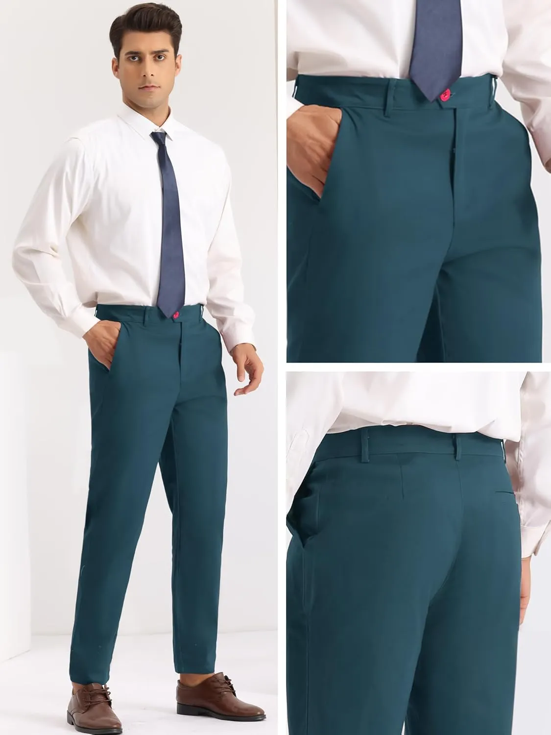 Lars Amadeus Slim Fit Dress Pants for Men's Flat Front Stretch Solid Office Trouser