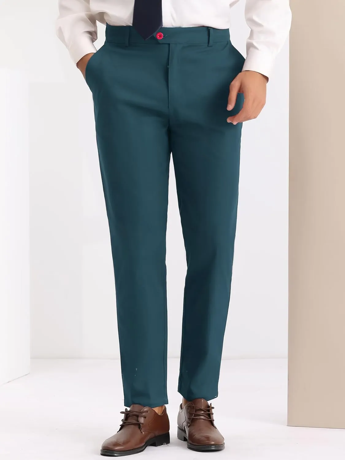 Lars Amadeus Slim Fit Dress Pants for Men's Flat Front Stretch Solid Office Trouser
