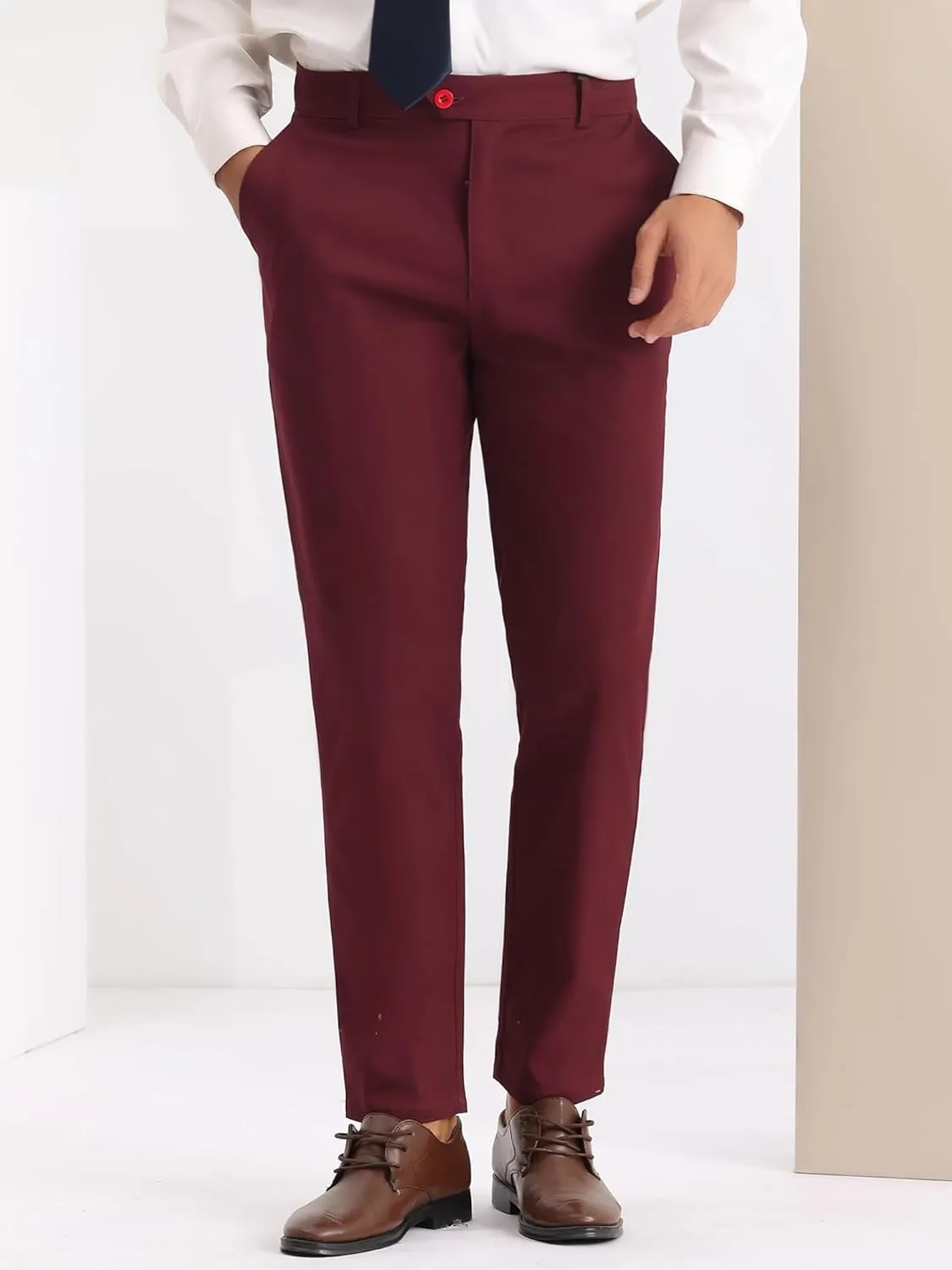 Lars Amadeus Slim Fit Dress Pants for Men's Flat Front Stretch Solid Office Trouser