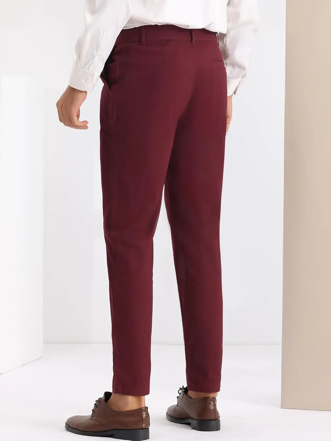Lars Amadeus Slim Fit Dress Pants for Men's Flat Front Stretch Solid Office Trouser