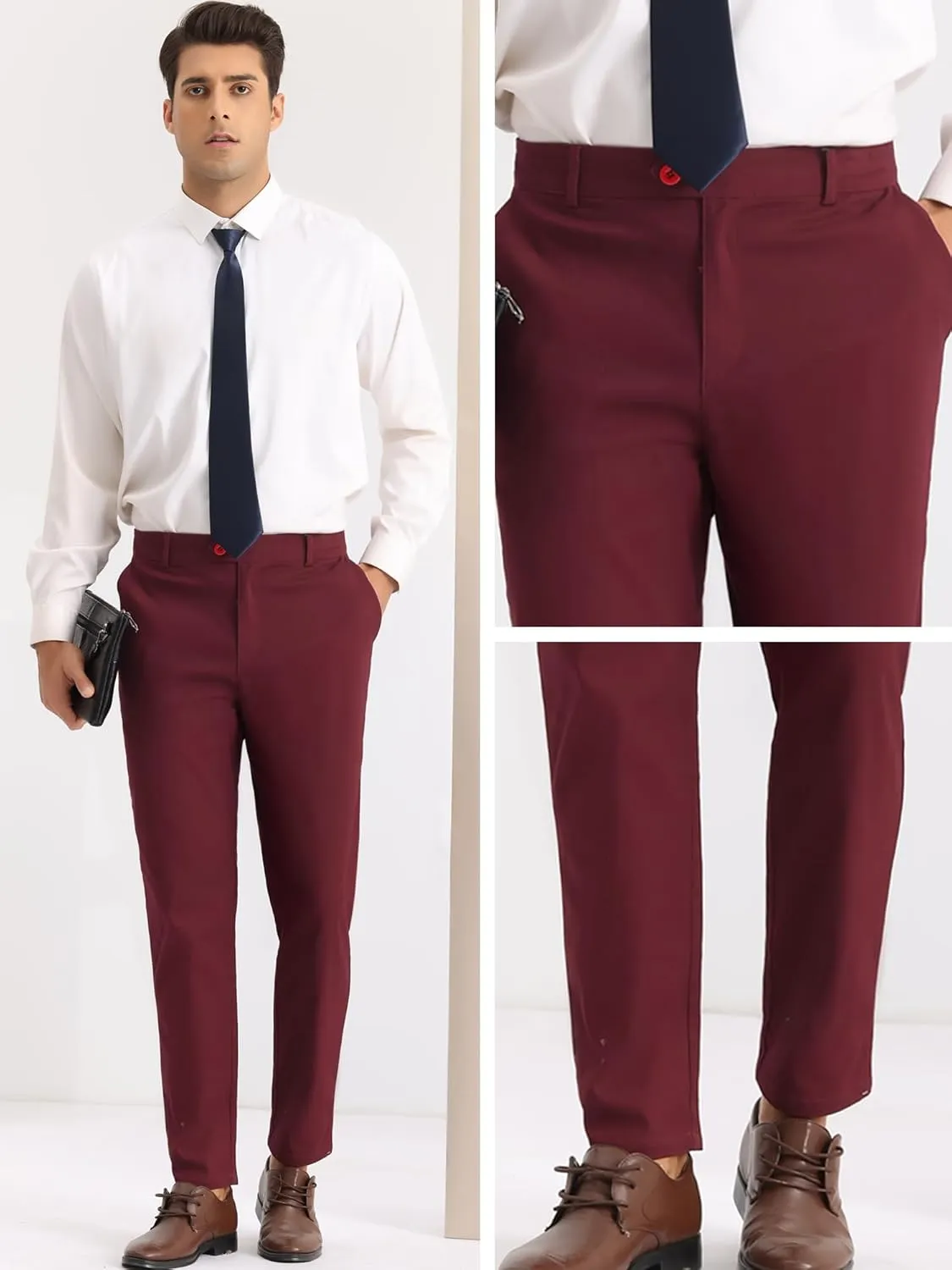 Lars Amadeus Slim Fit Dress Pants for Men's Flat Front Stretch Solid Office Trouser