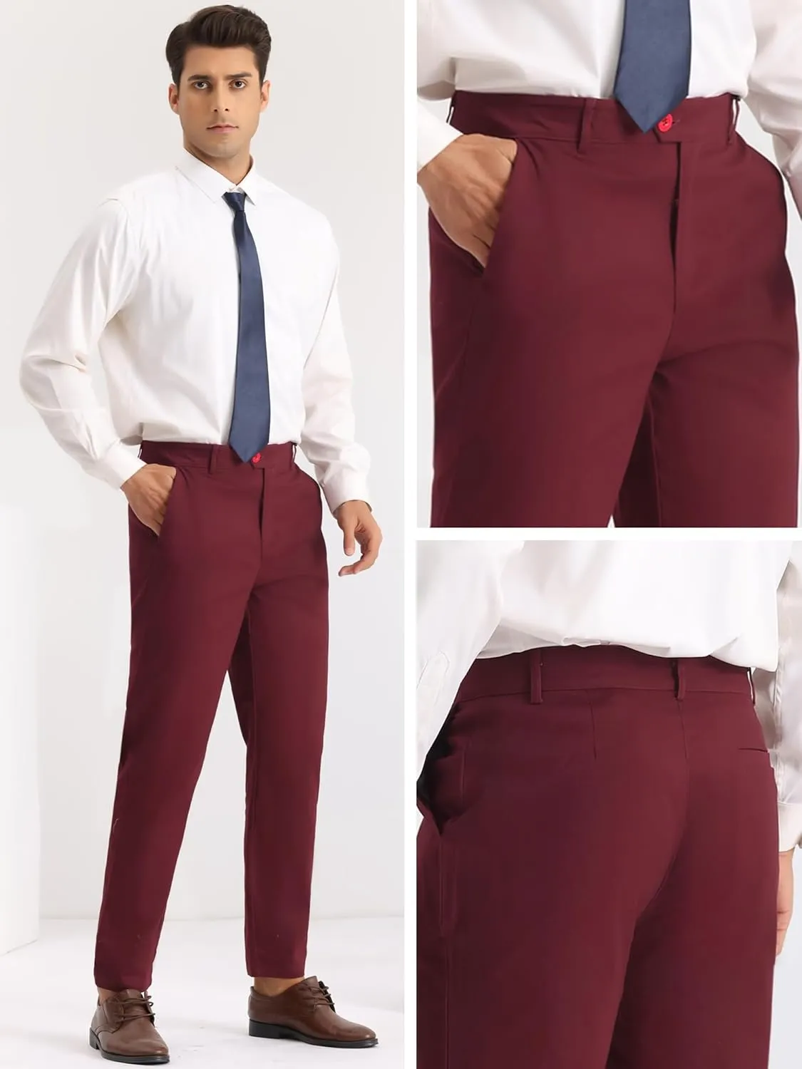Lars Amadeus Slim Fit Dress Pants for Men's Flat Front Stretch Solid Office Trouser