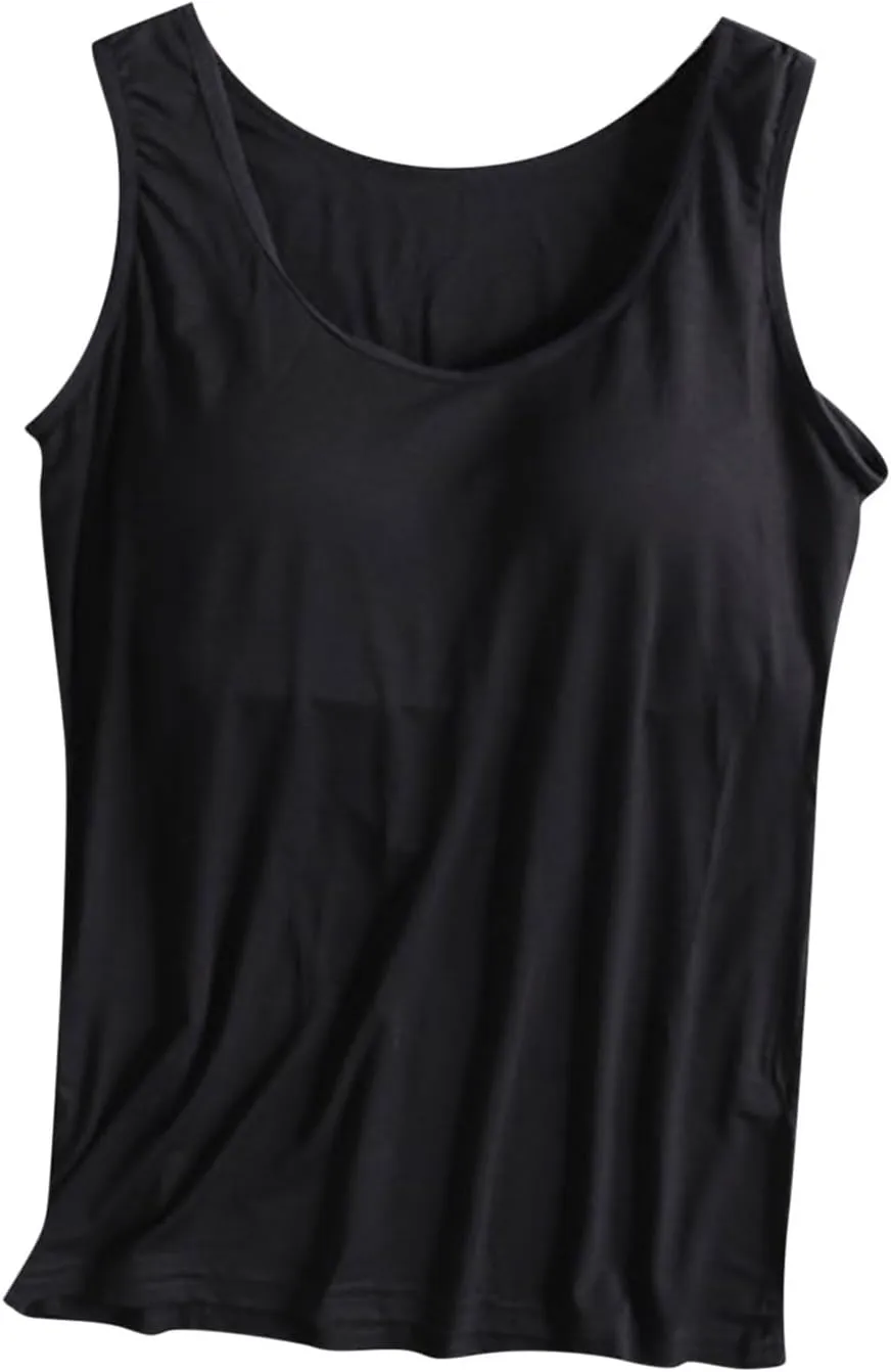 Lastesso Tank Tops with Built in Bras Trendy 2024 Summer Tank Top for Women Casual Loose Fit Sleeveless Shirt Casual Homewear