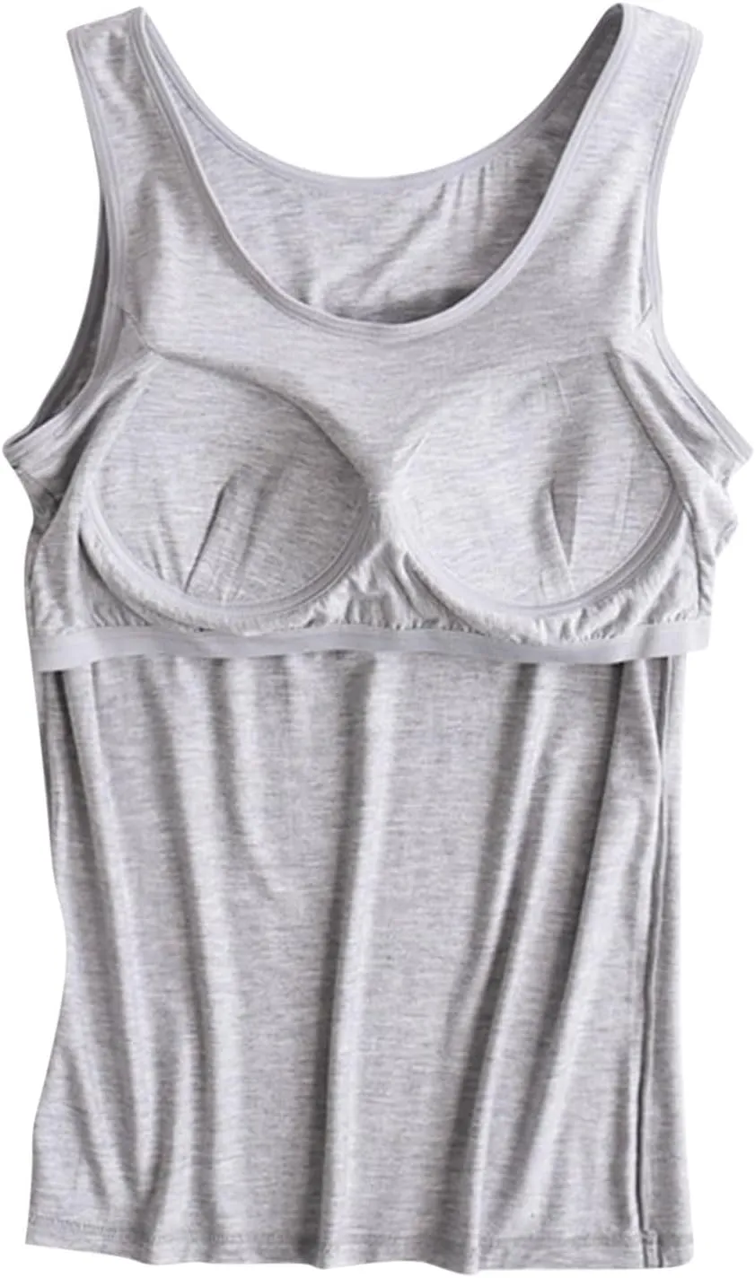 Lastesso Tank Tops with Built in Bras Trendy 2024 Summer Tank Top for Women Casual Loose Fit Sleeveless Shirt Casual Homewear