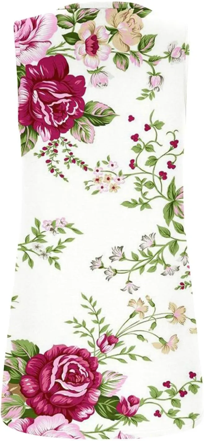 Lastesso Women's Tank Tops Fashion Retro Flower Print Smocked Front Shirts Casual Square Neck Sleeveless Tops Summer Tanks