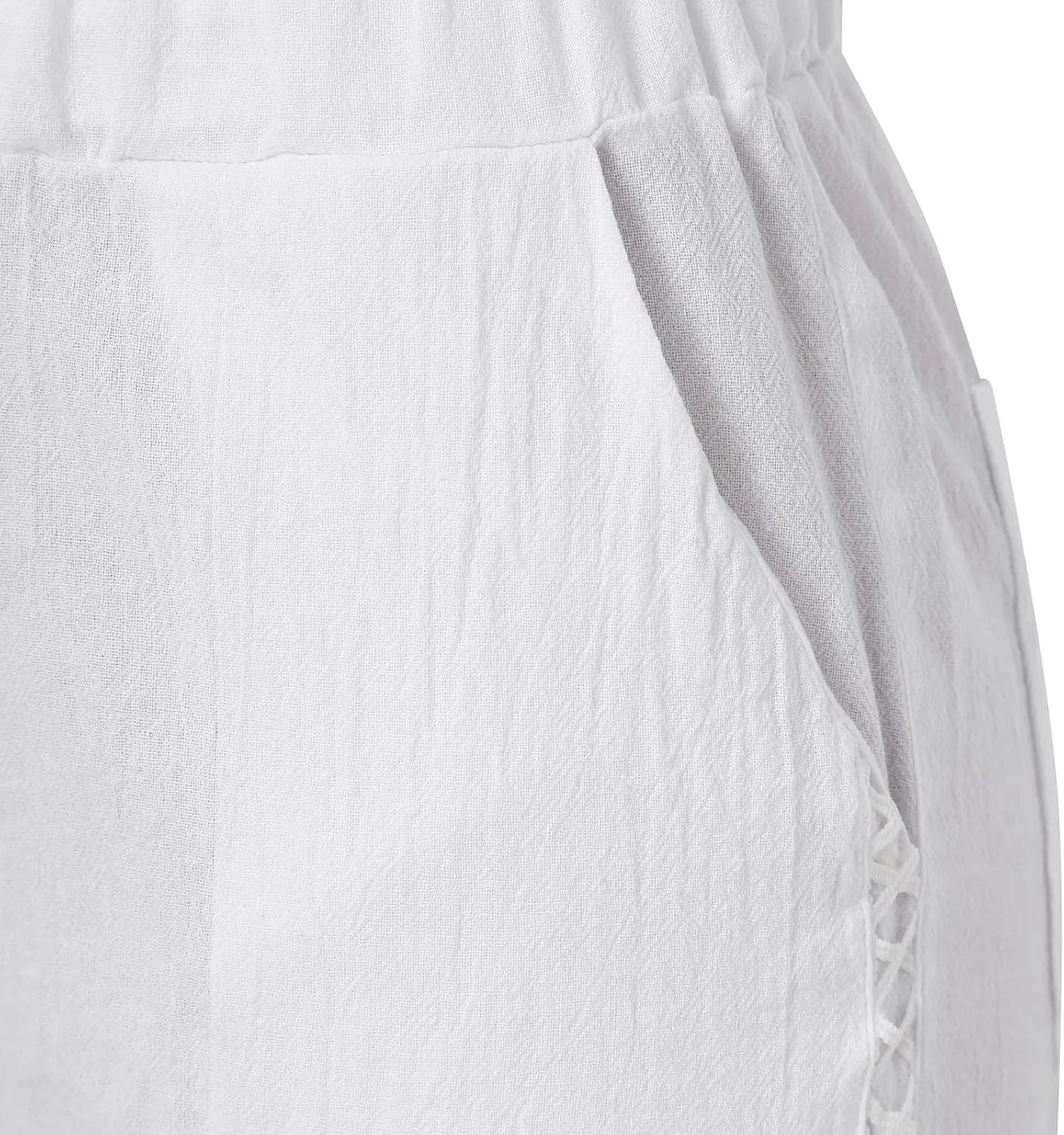 LCMTWX Linen Pants High Waist Pants Drawstring Capri Pants with Pockets Wide Leg Cropped Pants for Cotton Linen Pants Women