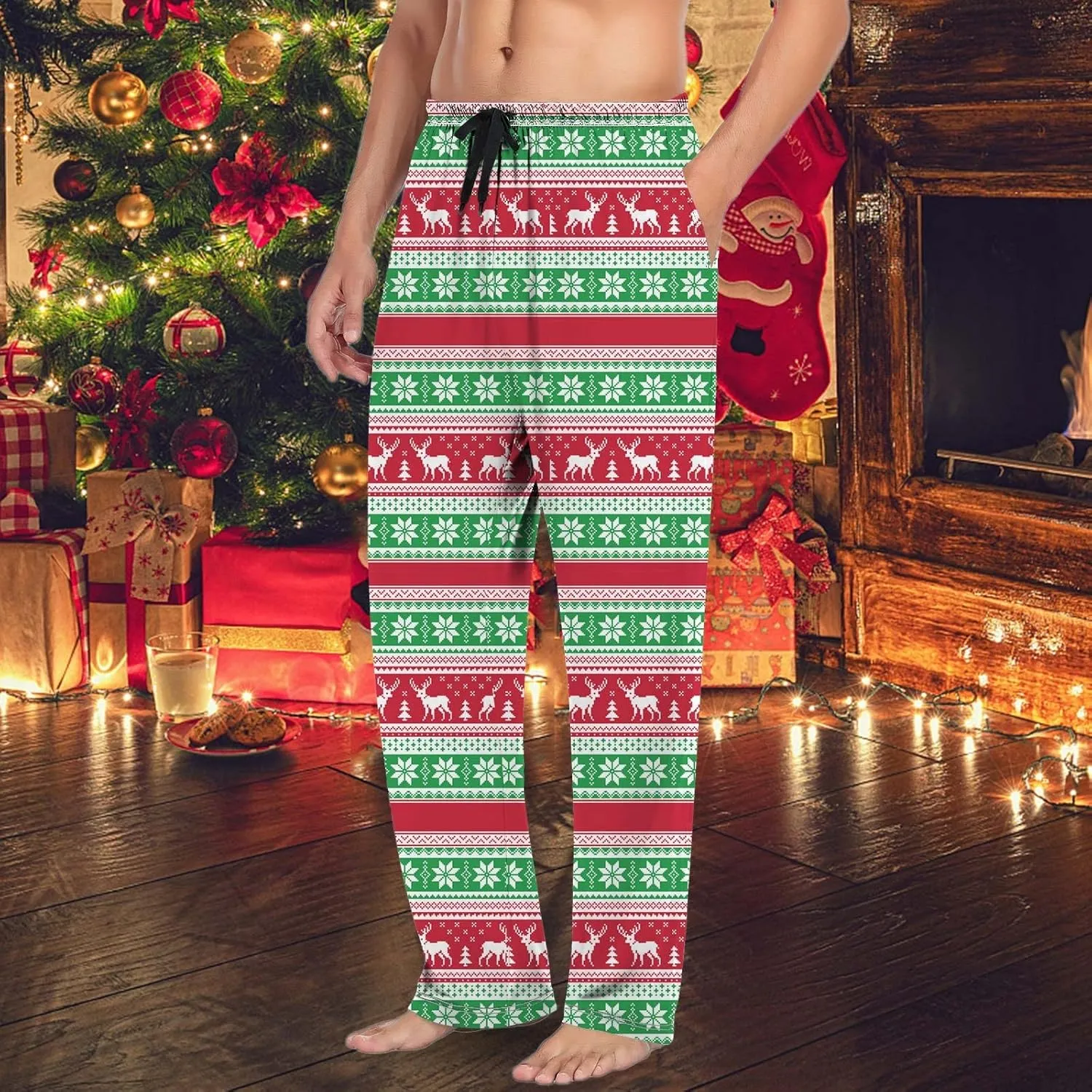 LCMTWX Mens Sleep Pants Casual Pants Pajama Pants with Drawstring and Pockets Unisex Sleepwear Bottom Men's Athletic Pants