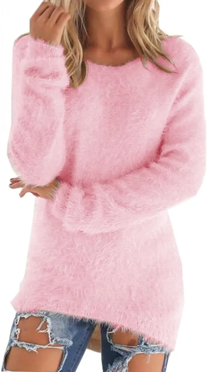 LemonGirl Women's Fashionable Long Sleeve Pullovers Loose Fluffy Fuzzy Jumper Sweater