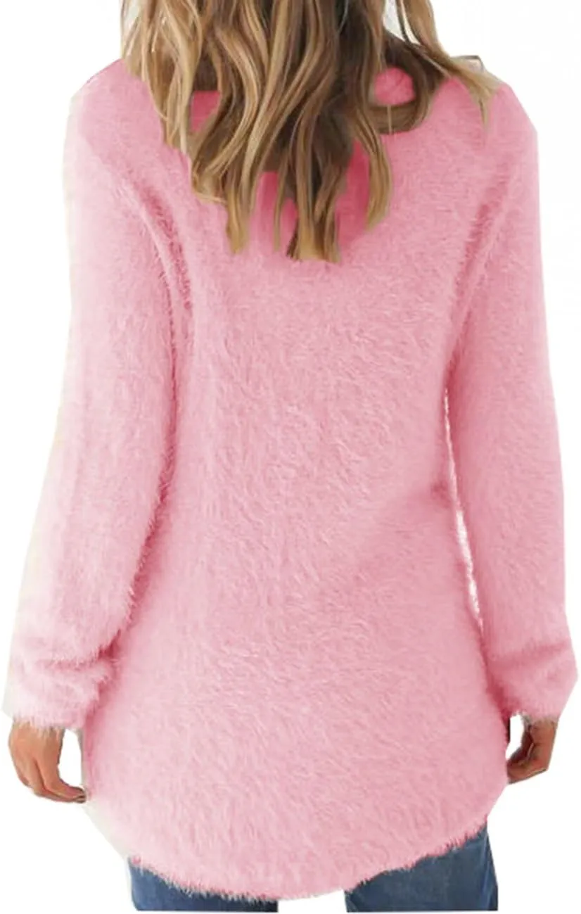 LemonGirl Women's Fashionable Long Sleeve Pullovers Loose Fluffy Fuzzy Jumper Sweater