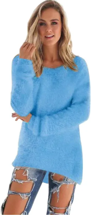 LemonGirl Women's Fashionable Long Sleeve Pullovers Loose Fluffy Fuzzy Jumper Sweater
