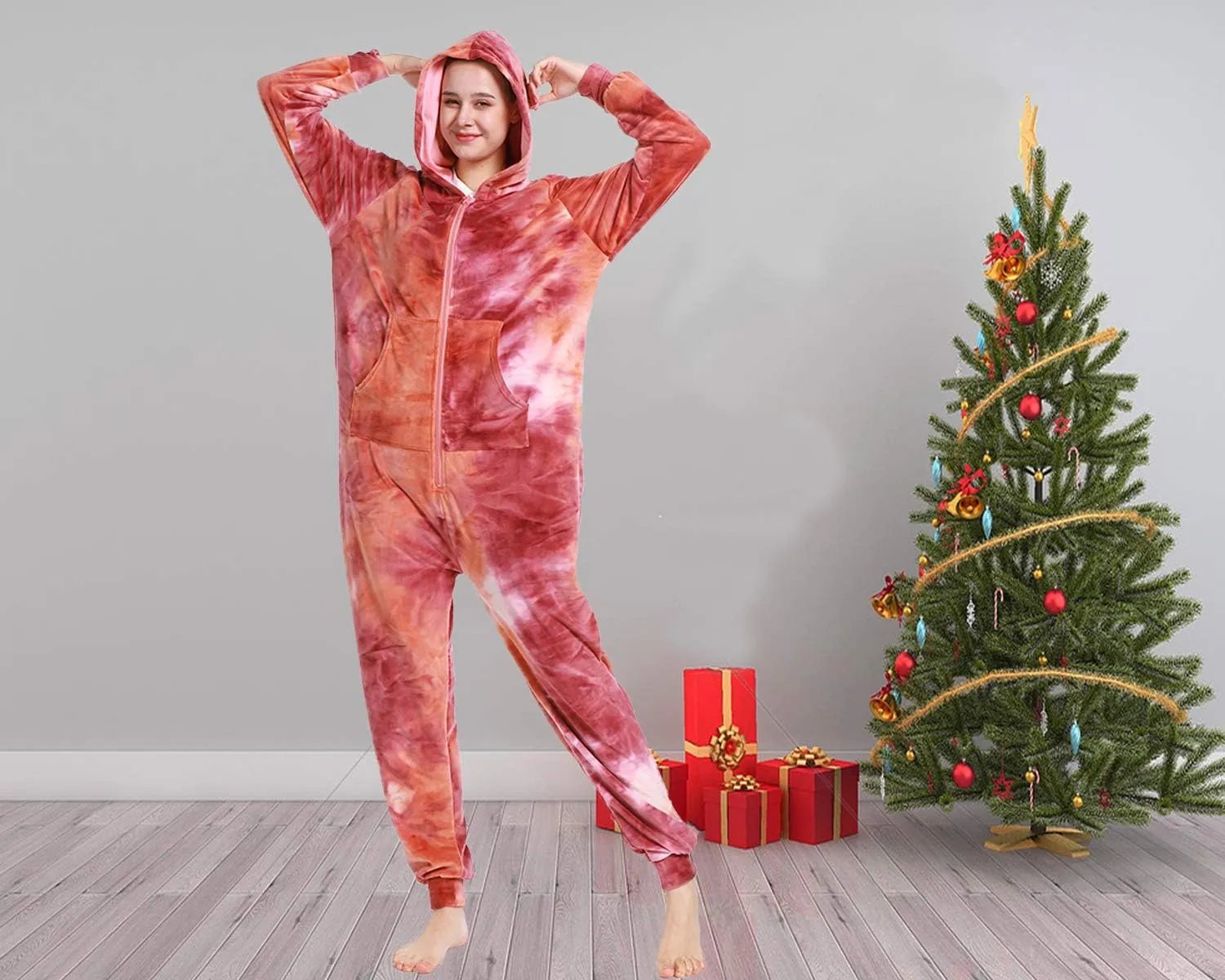 Lifeye Adult Jumpsuit Pajamas Hoodie Homewear Romper Sleepwear Tie Dye Costume for Women Men
