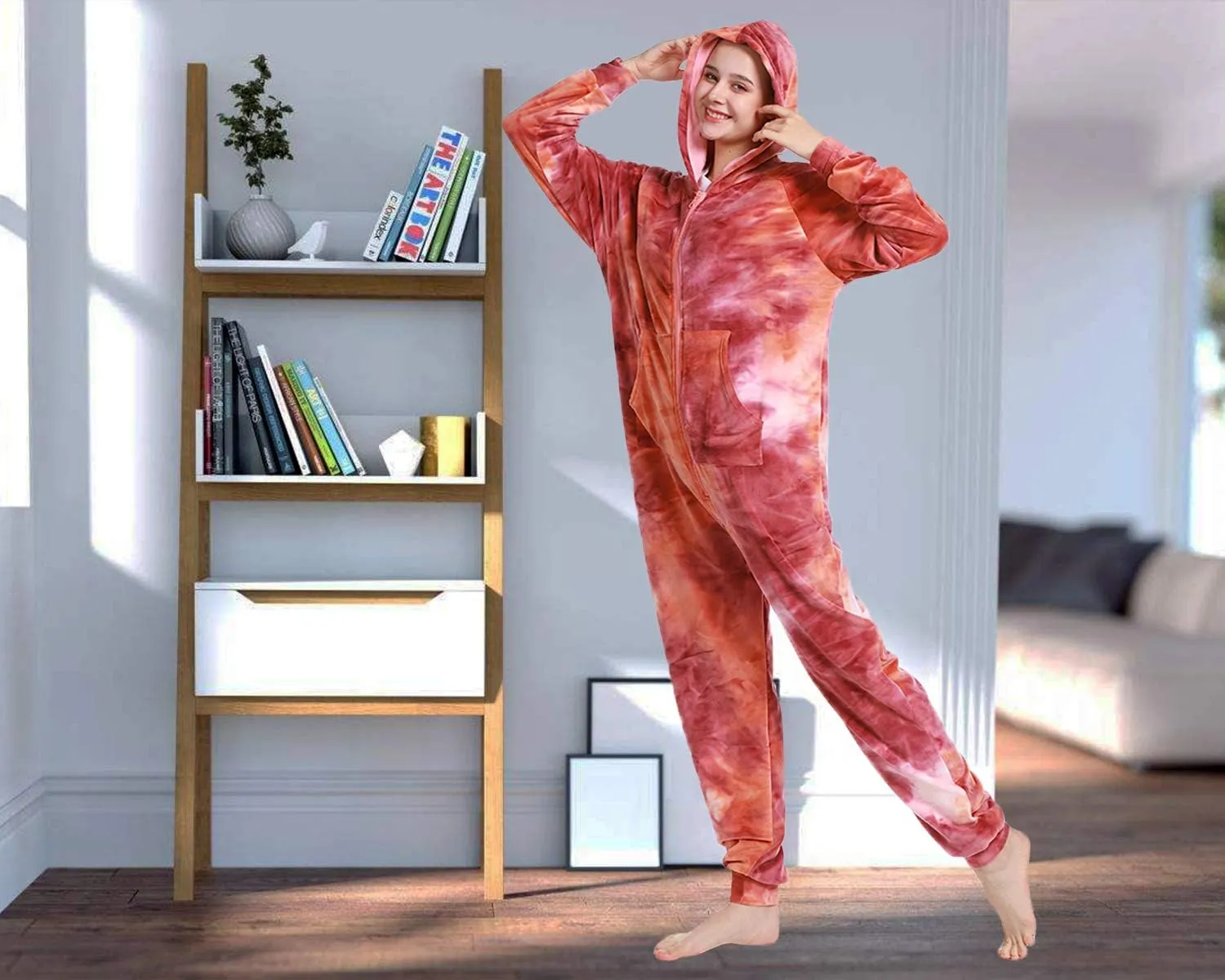 Lifeye Adult Jumpsuit Pajamas Hoodie Homewear Romper Sleepwear Tie Dye Costume for Women Men