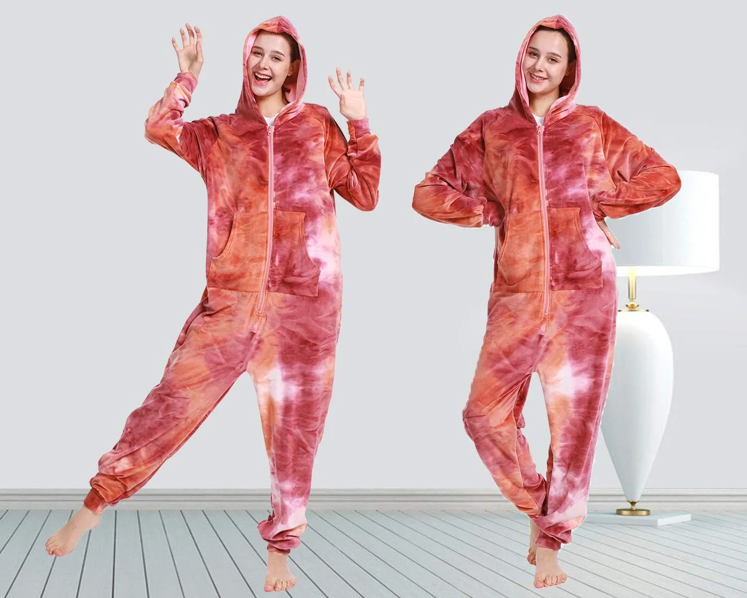 Lifeye Adult Jumpsuit Pajamas Hoodie Homewear Romper Sleepwear Tie Dye Costume for Women Men