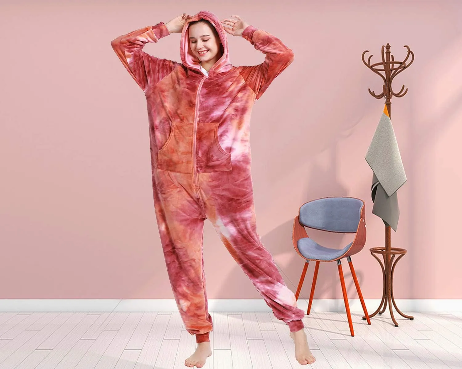 Lifeye Adult Jumpsuit Pajamas Hoodie Homewear Romper Sleepwear Tie Dye Costume for Women Men