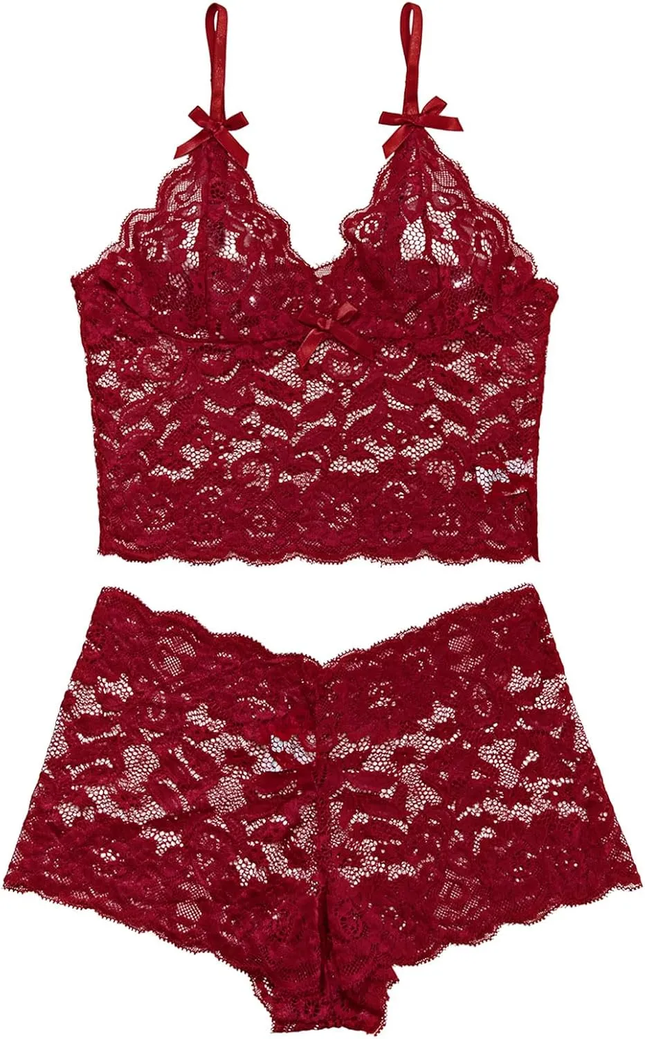Lilosy Sexy Sheer Floral Lace Pajamas Lingerie Set High Waist Sleepwear Bra and Panty 2 Piece Nightwear