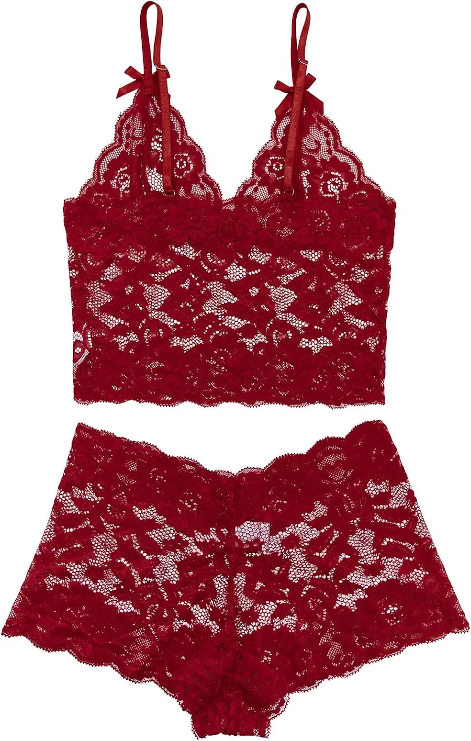 Lilosy Sexy Sheer Floral Lace Pajamas Lingerie Set High Waist Sleepwear Bra and Panty 2 Piece Nightwear