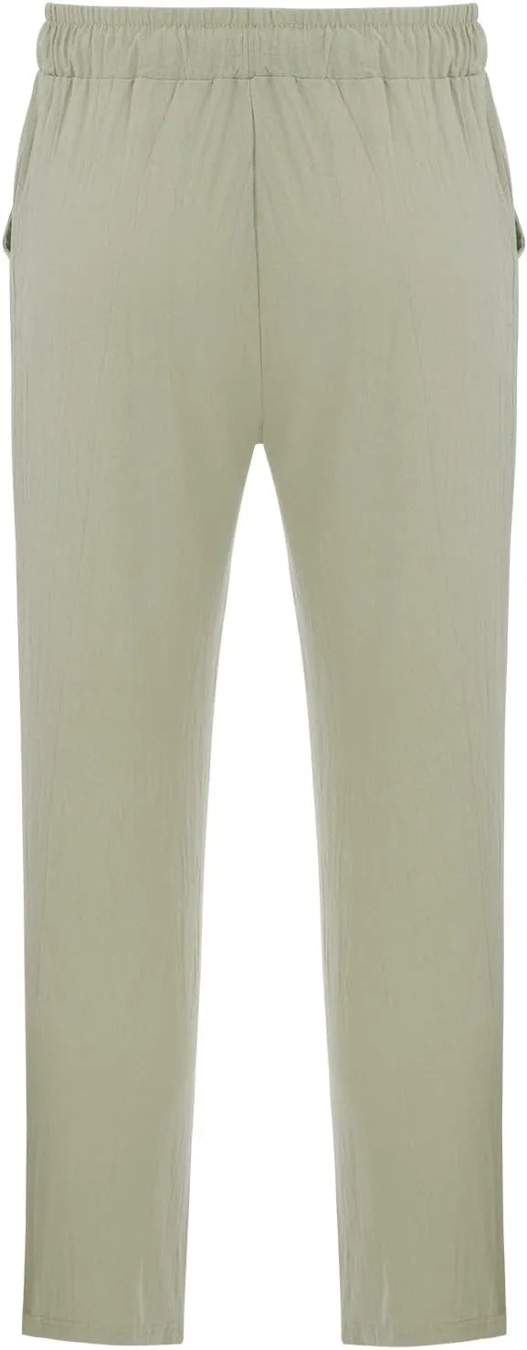 Linen Pants Men Slim Fit Casual Loose Fit Stretch Slacks Big Tall Flat Front Flex Golf Straight Long Pants
