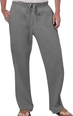 Linen Pants Men Slim Fit Casual Loose Fit Stretch Slacks Big Tall Flat Front Flex Golf Straight Long Pants