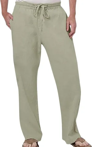 Linen Pants Men Slim Fit Casual Loose Fit Stretch Slacks Big Tall Flat Front Flex Golf Straight Long Pants