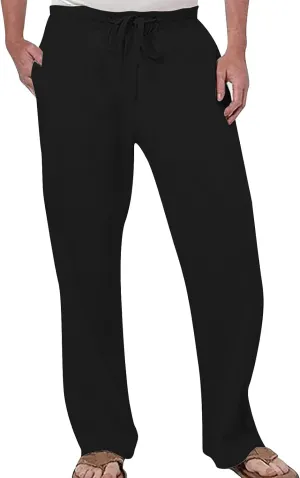 Linen Pants Men Slim Fit Casual Loose Fit Stretch Slacks Big Tall Flat Front Flex Golf Straight Long Pants