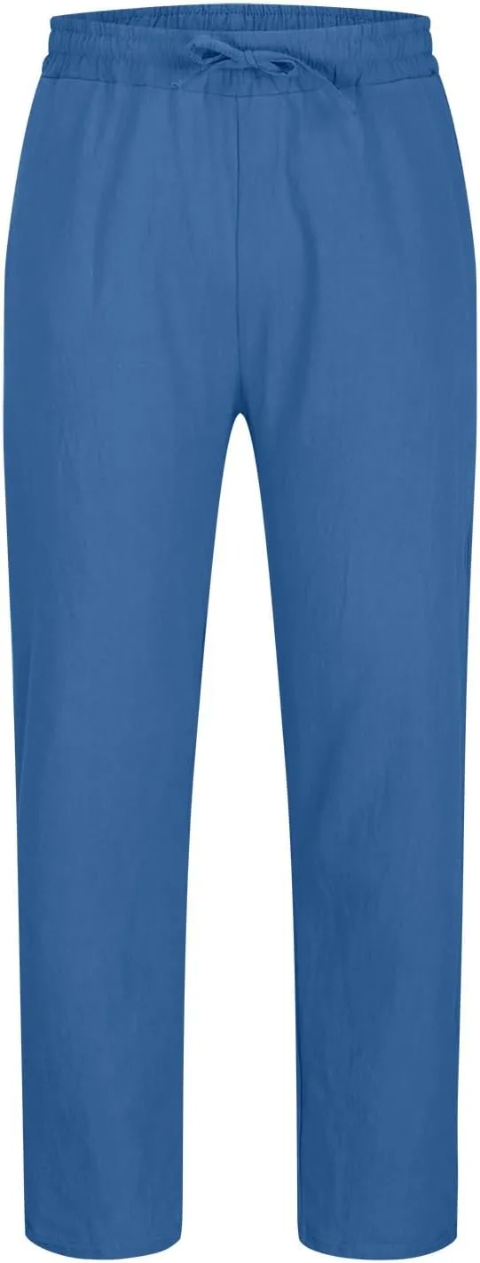 Linen Pants Mens Casual Pants Relaxed-Fit Beach Trousers Summer Yoga Pants Soft Elastic Waist Pants
