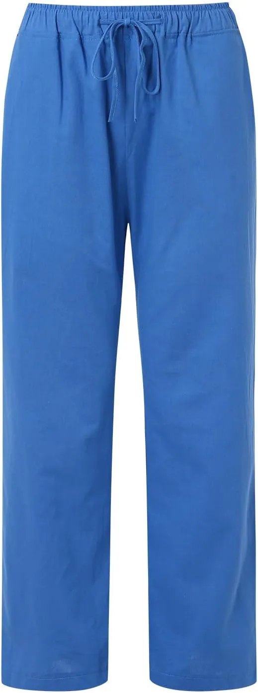 Linen Pants Women High Waist Wide Leg Pants Summer Cotton Linen Pants Casual Beach Trousers with Pockets