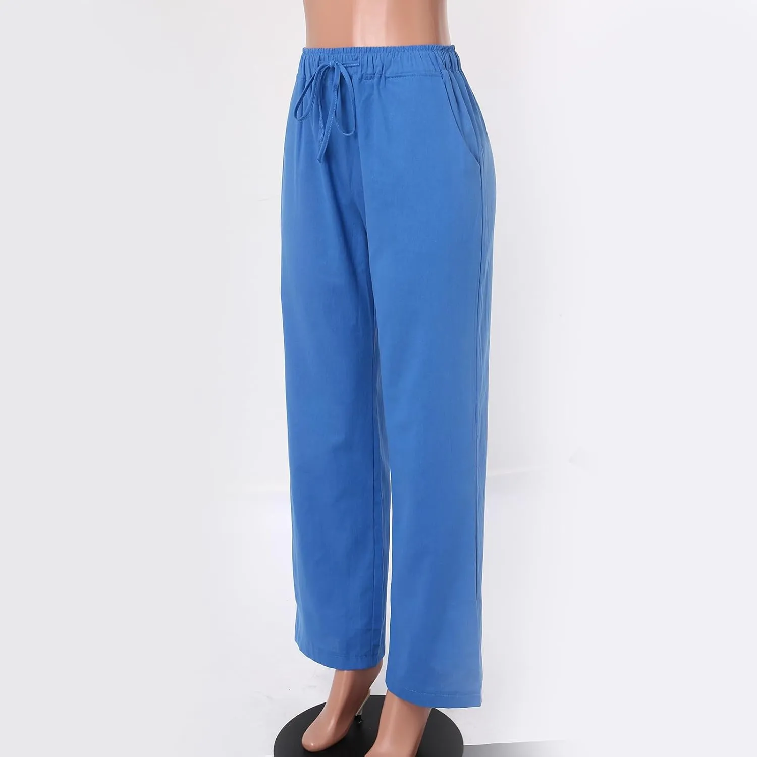 Linen Pants Women High Waist Wide Leg Pants Summer Cotton Linen Pants Casual Beach Trousers with Pockets