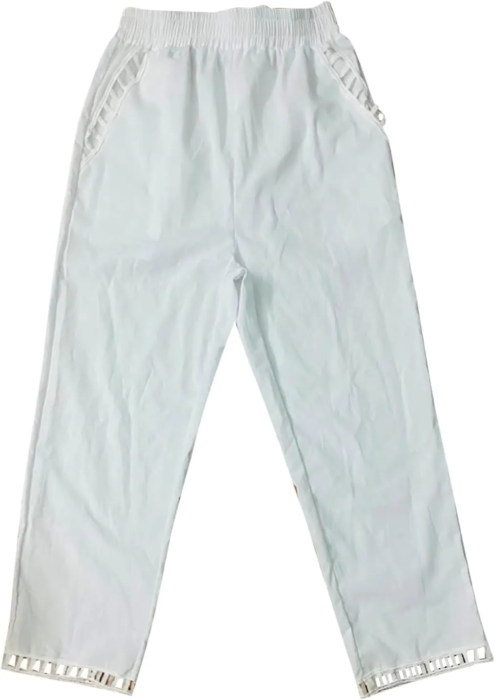 Linen Pants Women Petite with Pockets High Waist Elastic Straight Leg Lounge Pant 2025 Loose Beach Trousers