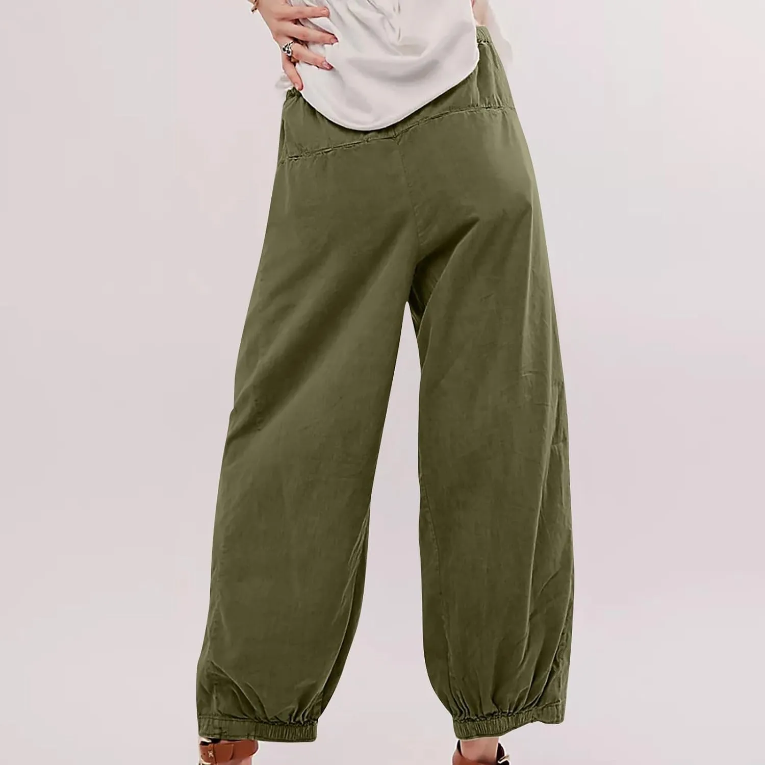Linen Pants Women Wide Leg Pants 2024 Trendy Elastic Waist Pants Summer Flowy Casual Trousers Pants