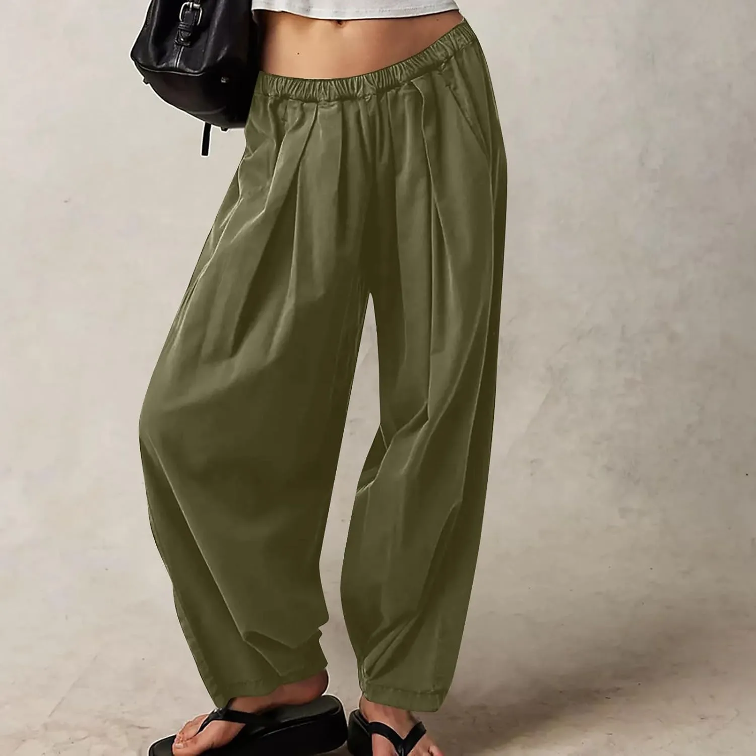 Linen Pants Women Wide Leg Pants 2024 Trendy Elastic Waist Pants Summer Flowy Casual Trousers Pants