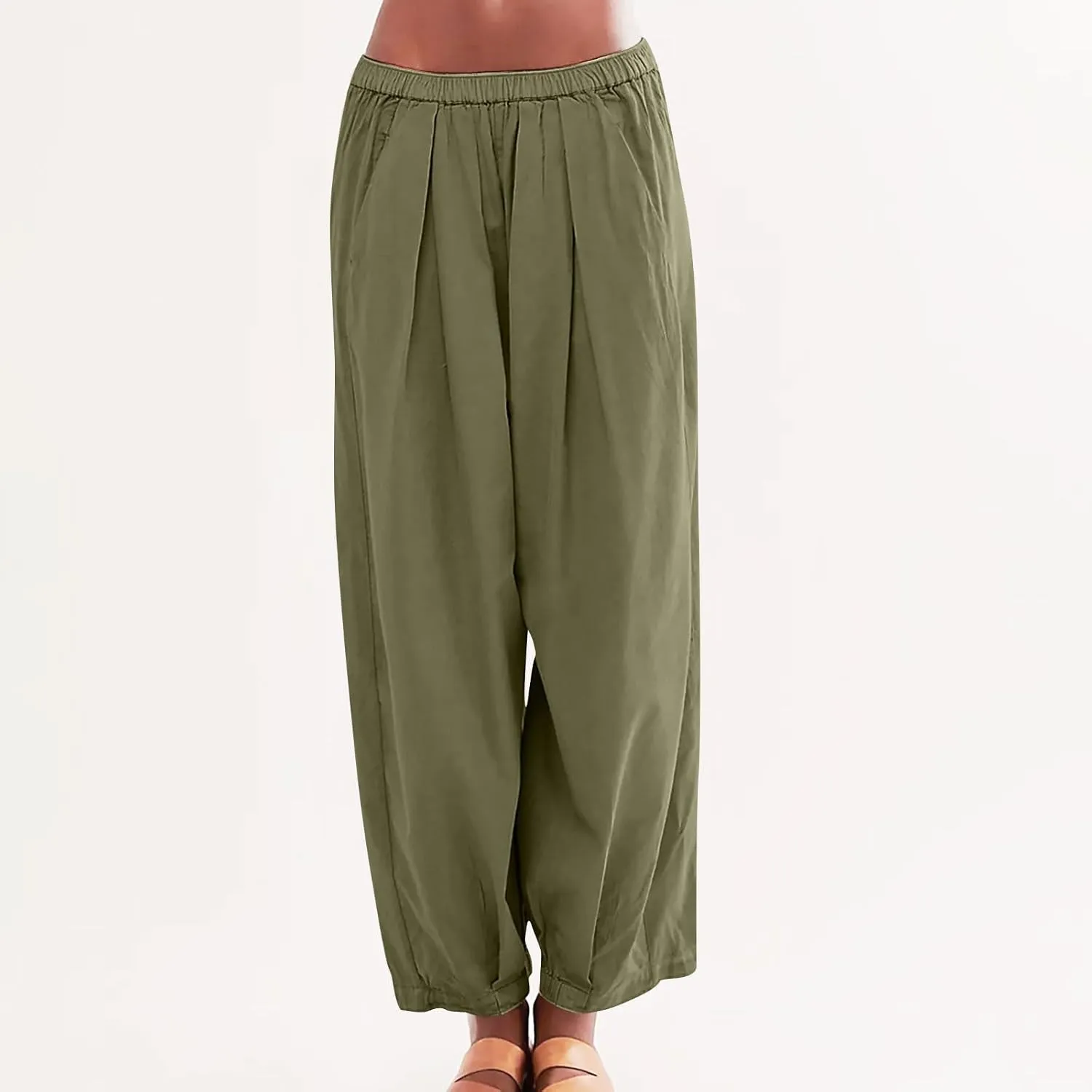 Linen Pants Women Wide Leg Pants 2024 Trendy Elastic Waist Pants Summer Flowy Casual Trousers Pants