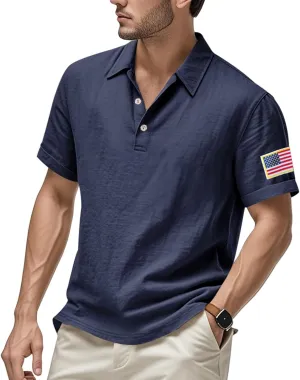 Linen Shirts for Men 4th of July Patriotic Shirts American Flag Print Tops Summer Beach Breathable Vacation Shirts