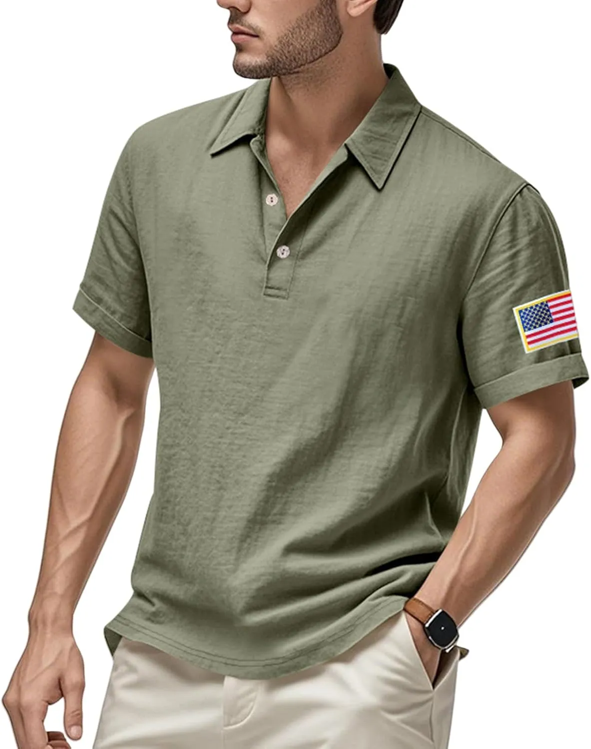 Linen Shirts for Men 4th of July Patriotic Shirts American Flag Print Tops Summer Beach Breathable Vacation Shirts
