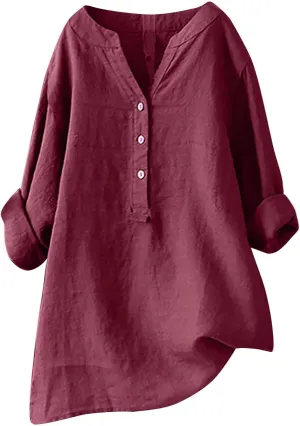 Linen Shirts for Women Trendy 2025 Breathable Tops Loose Plus Size Crewneck Tops Womens Daily T Shirts Summer Shirts
