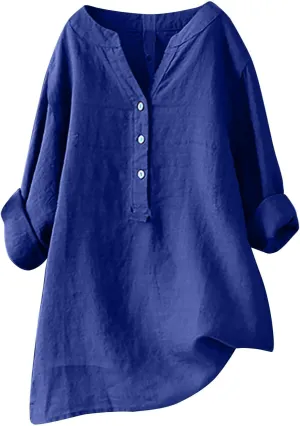 Linen Shirts for Women Trendy 2025 Breathable Tops Loose Plus Size Crewneck Tops Womens Daily T Shirts Summer Shirts