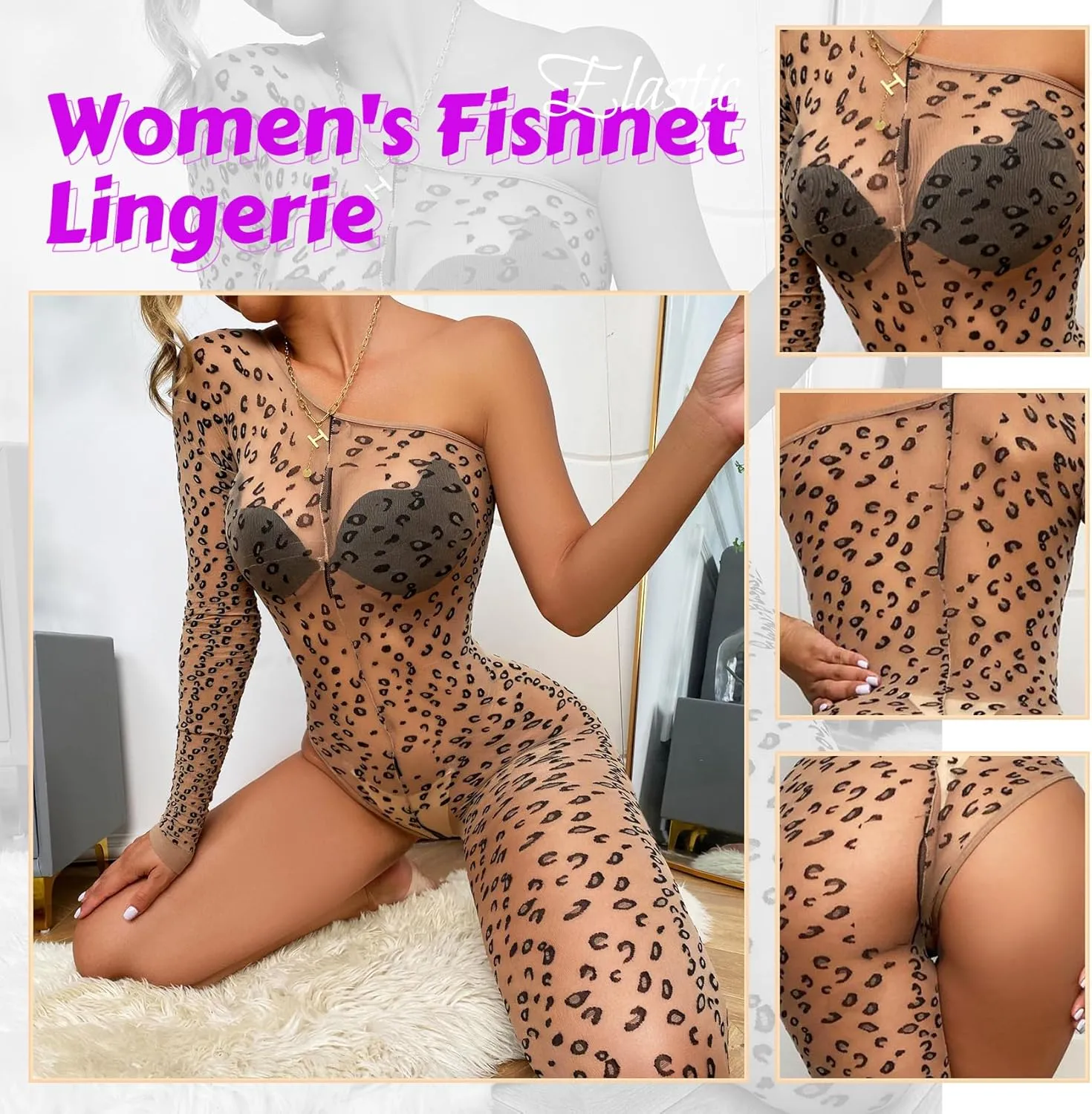 Lingerie for Women Bodycon Nightclub Dress Fishnet Chemise with Sleeve Set Babydoll Mini Dress Mesh Sleepwear