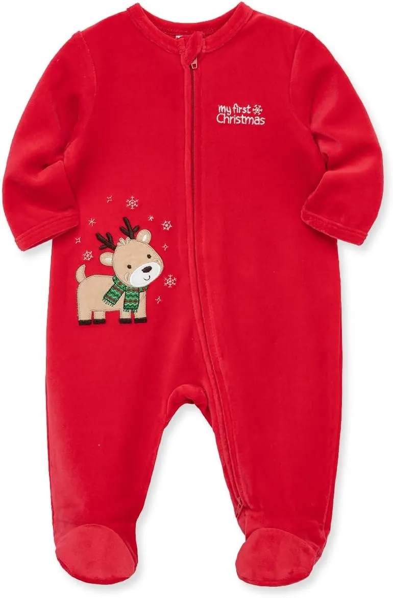 Little Me Clothes for Baby Boys' and Girls' Holiday Footies Rompers Sleepers, Newborn to 6 Months