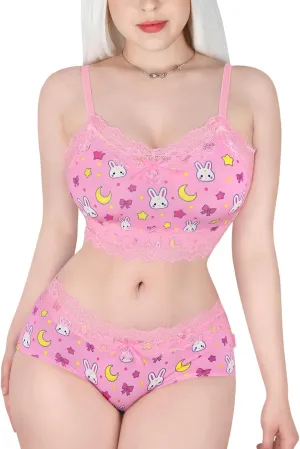 Littleforbig Lacy Trim Women Nightwear Strap Sleepwear Cami Top Shorts Lingerie bralette loungewear Set - Sweet Usagi