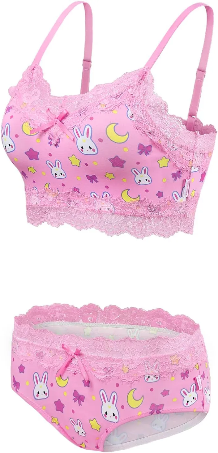 Littleforbig Lacy Trim Women Nightwear Strap Sleepwear Cami Top Shorts Lingerie bralette loungewear Set - Sweet Usagi